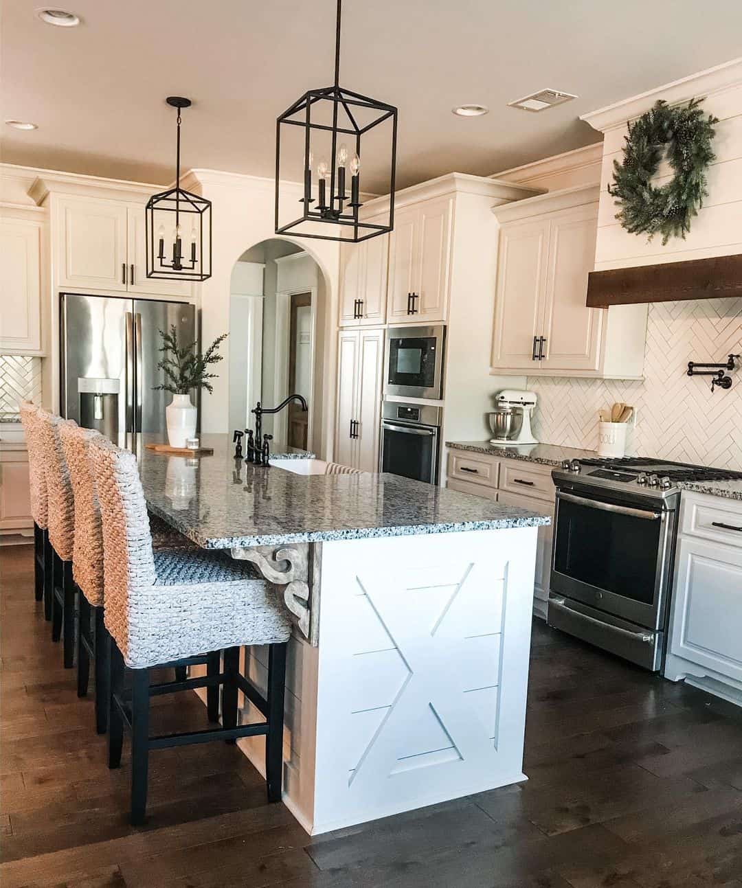 Black Caged Pendant Lighting Over Kitchen Island - Soul & Lane
