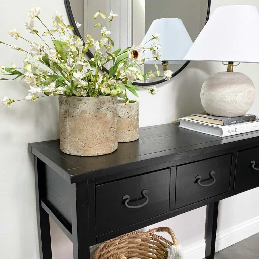 Black Console Table With Ceramic Potted Plants