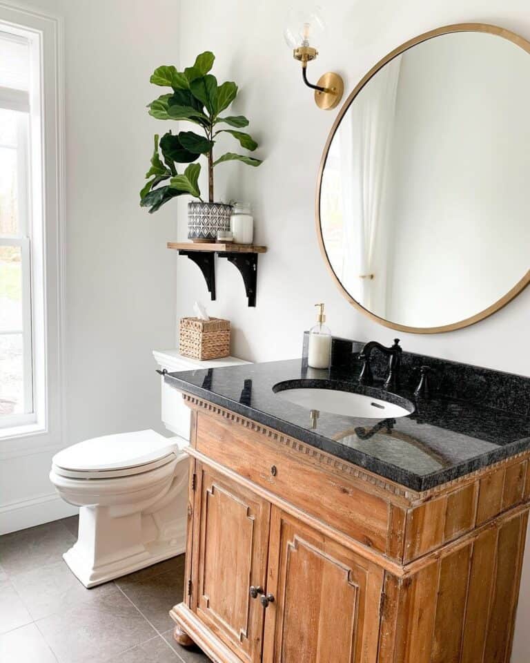 Black Countertop on Wood Vanity