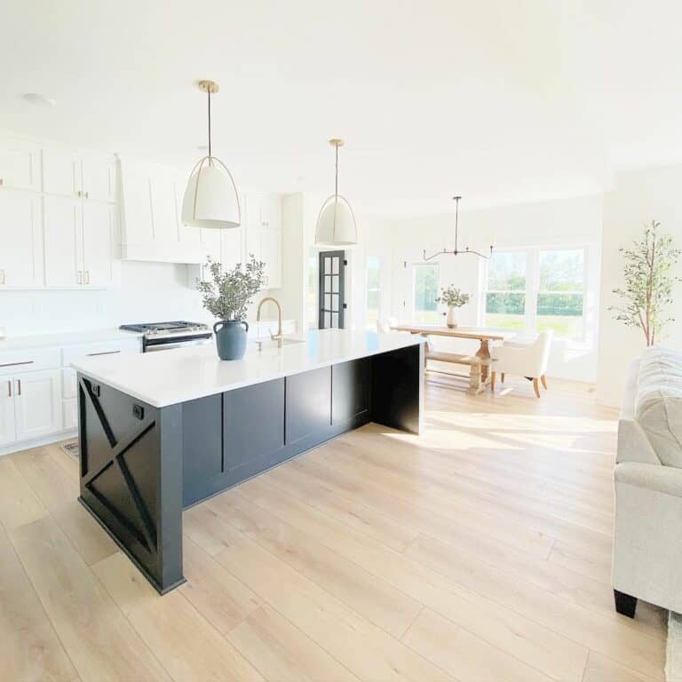 Black Kitchen Island With White Quartz Countertops - Soul & Lane