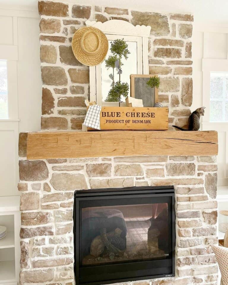 Black Metal Fireplace With Stone Chimney