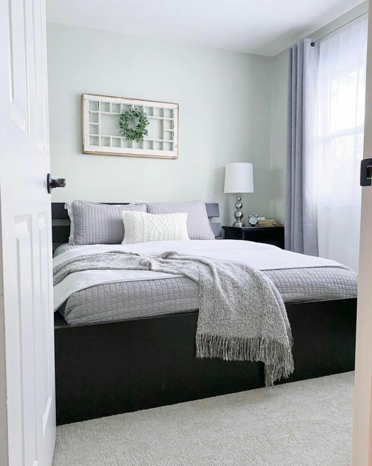 Black Platform Bed With Gray Bedding