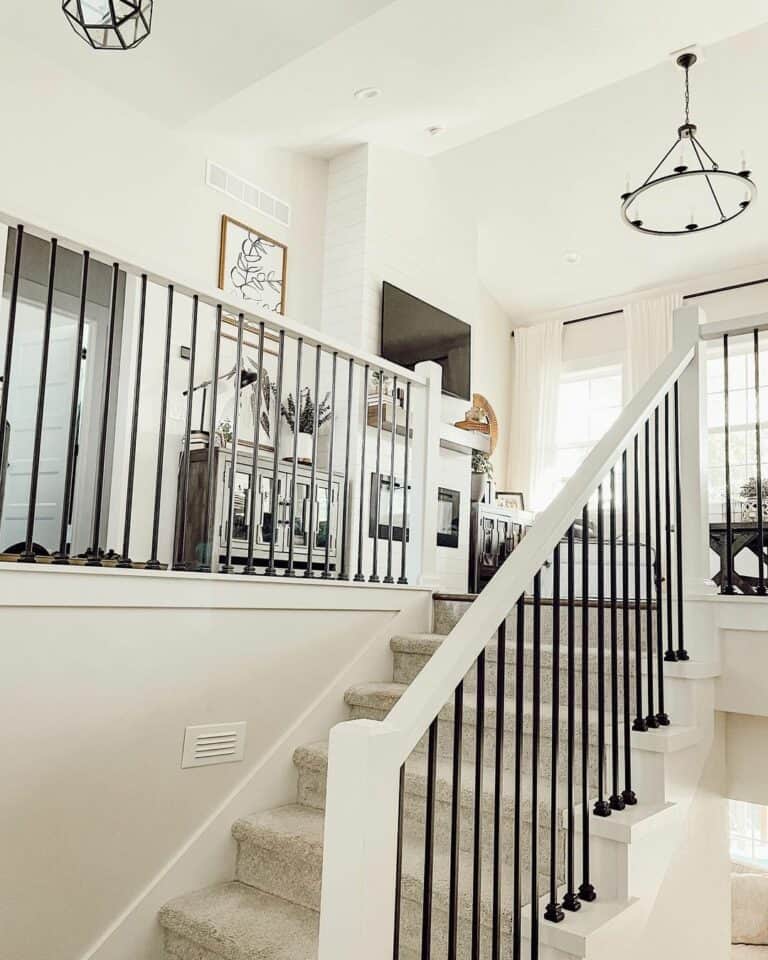 Black Wagon Wheel Chandelier and an Off-white Carpet