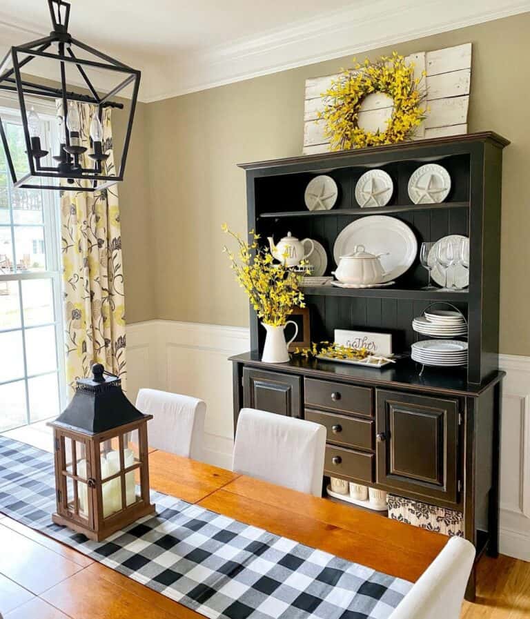 Black and White Dining Room with Pops of Yellow