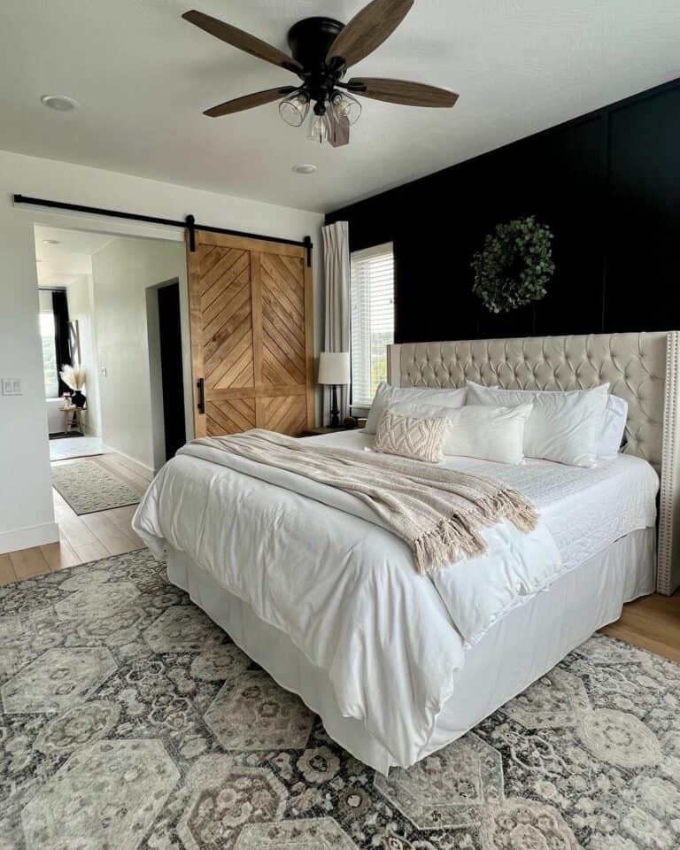 Black and White Luxury Bedroom With Black Accent Wall