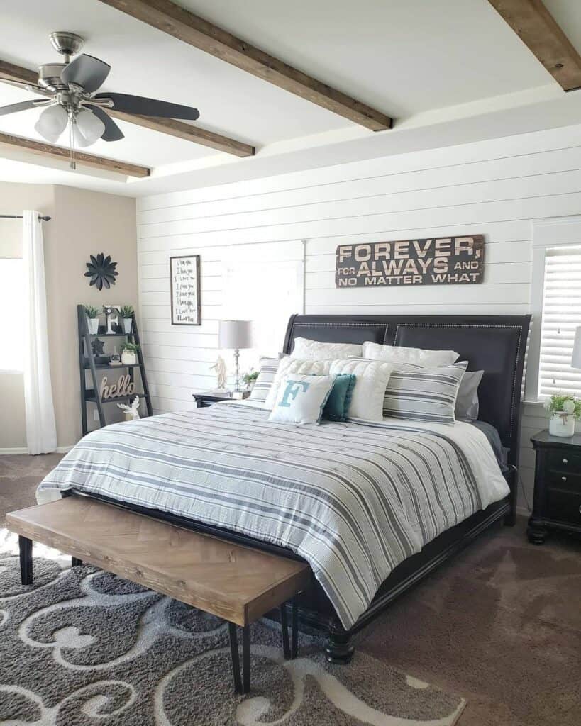 Black and White Modern Bedroom With Coffered Ceiling - Soul & Lane