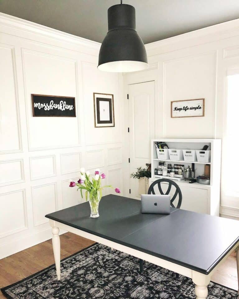 Black and White Office With Picture Frame Molding