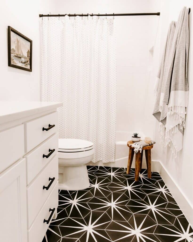 Black and White Starburst Tile Bathroom