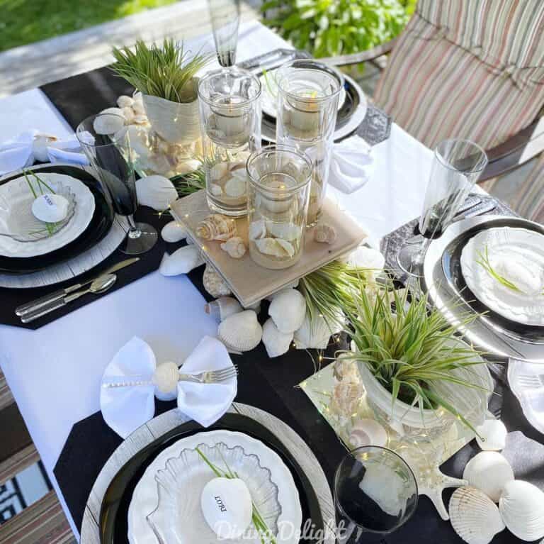 Black and White Tablescape With Seashells