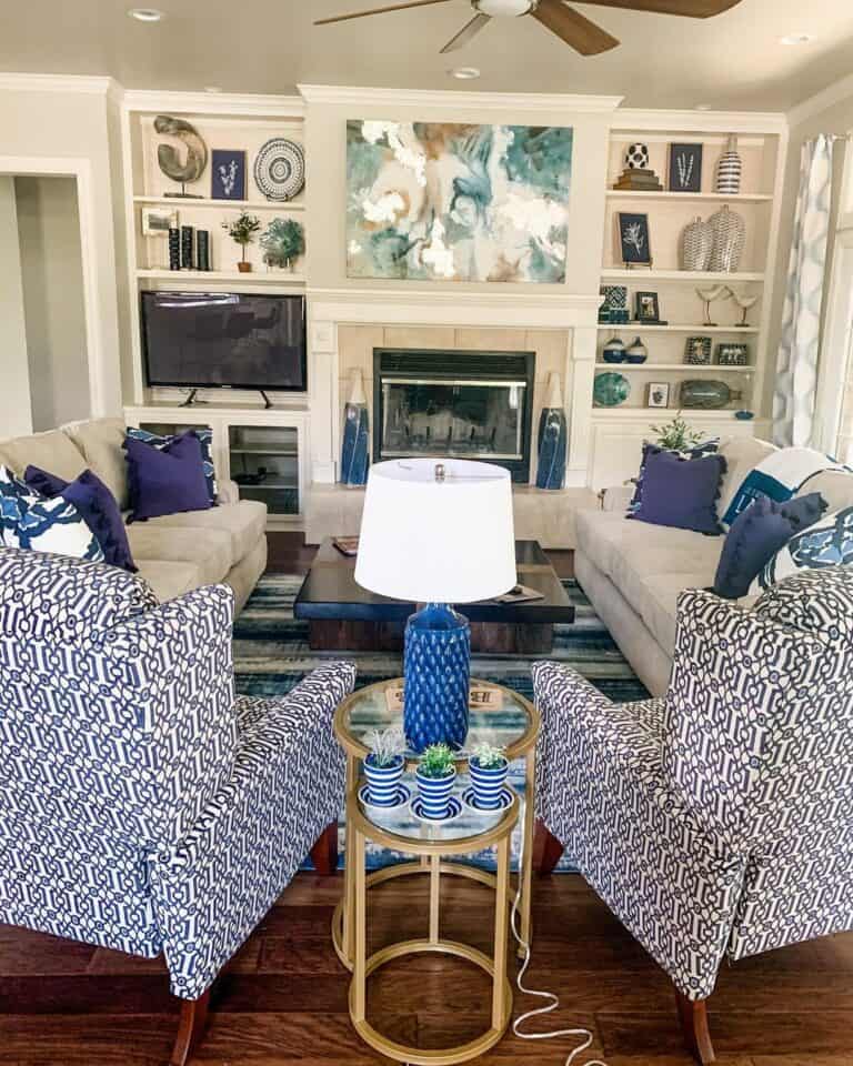 Blue Accents in Farmhouse Family Room
