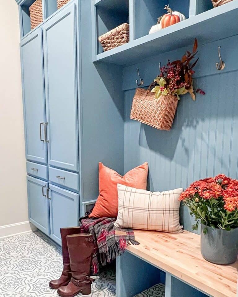 Blue Coastal Farmhouse Mudroom