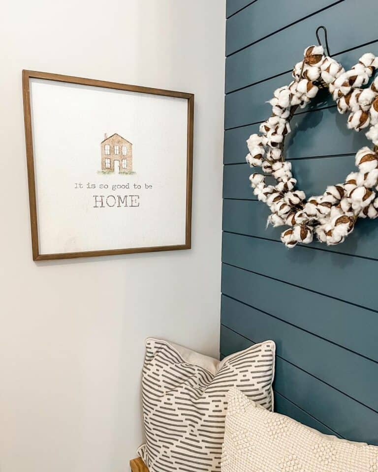 Blue Shiplap Wall Décor With Cotton Wreath