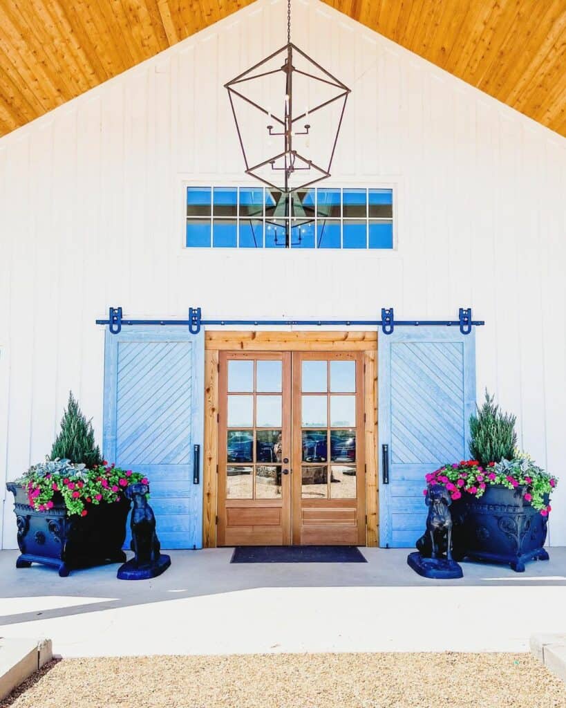 Blue Sliding Doors and Wooden Front Doors