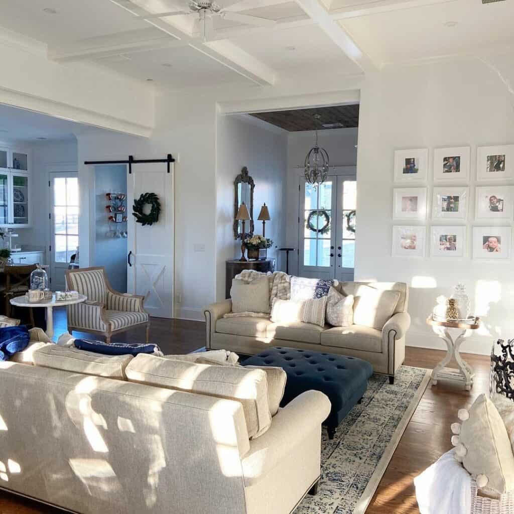 Blue and Beige Furniture in Neutral Living Room