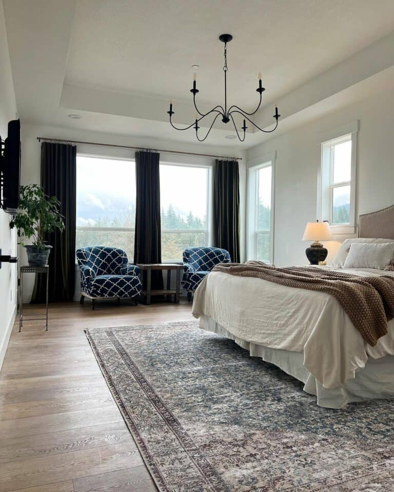 Blue and White Arabesque Bedroom Armchairs