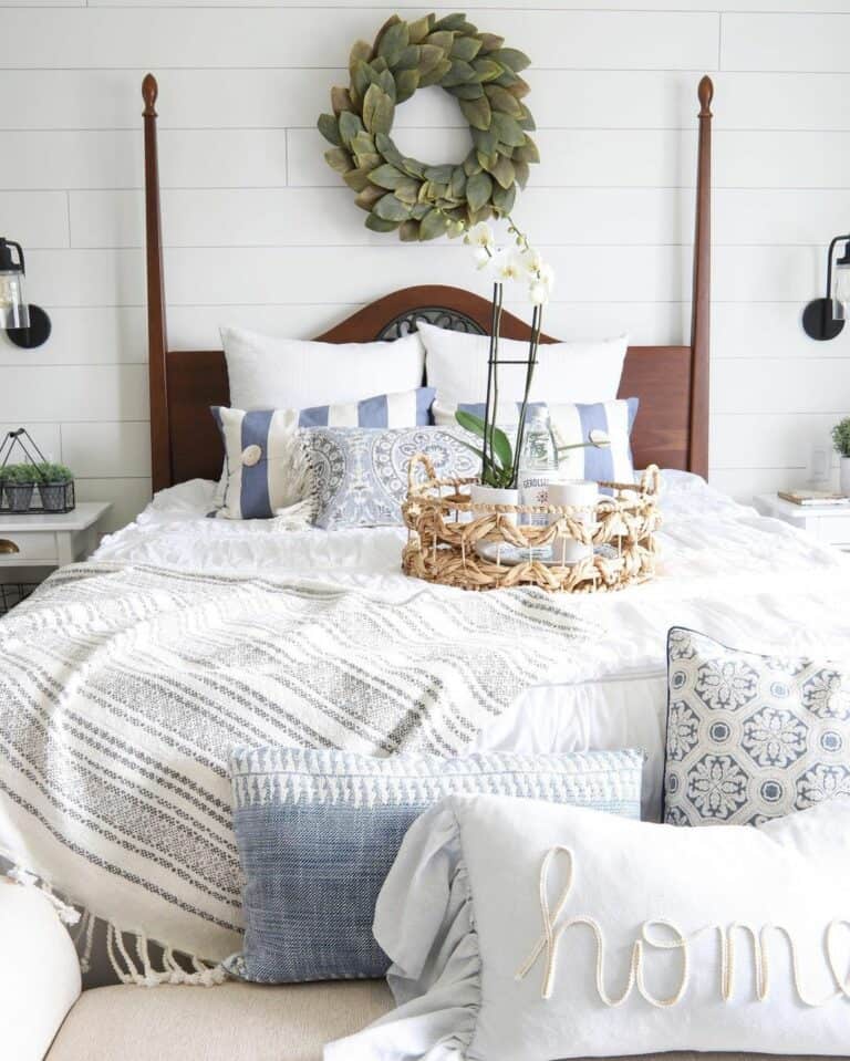 Blue and White Farmhouse Bed