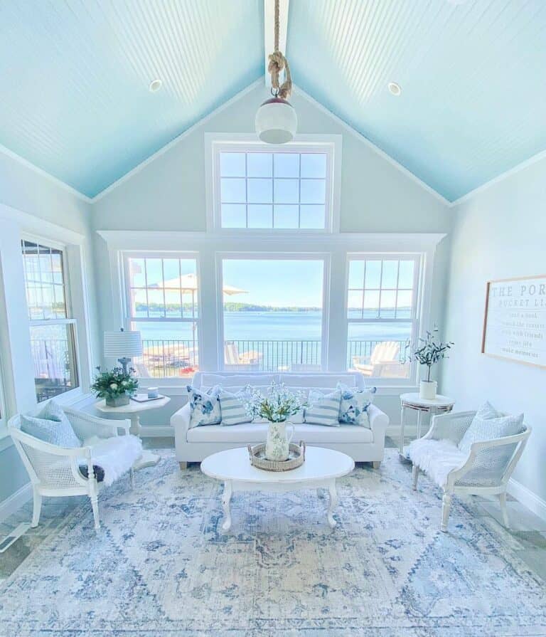 Blue and White Lake House Living Room