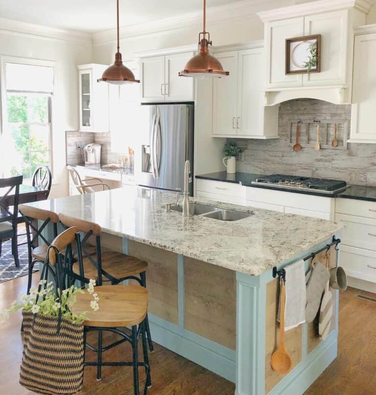 Blue and Wood Kitchen Island
