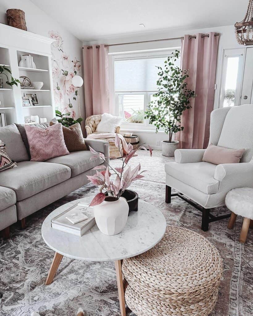 Blush Pink Living Room With Botanical Bliss