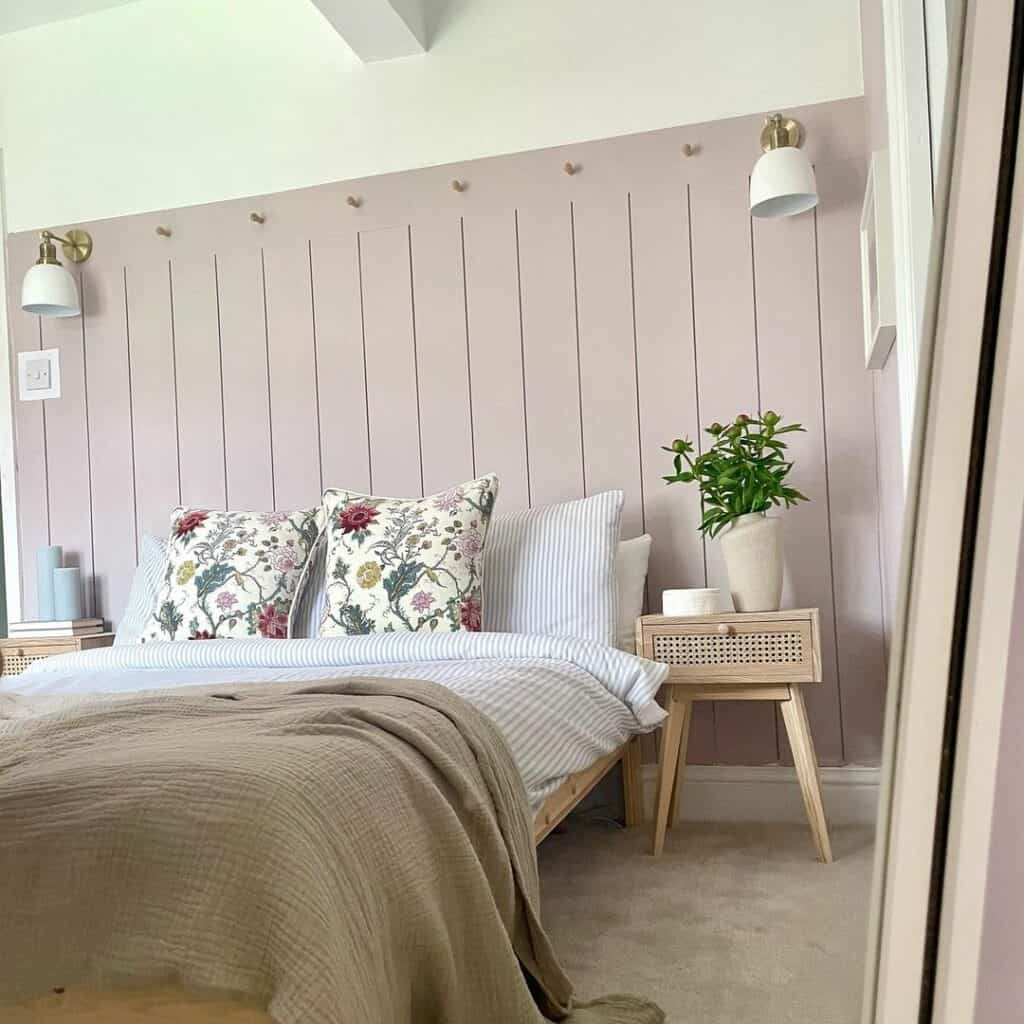Blush Shiplap Accent Wall in Floral Bedroom - Soul & Lane