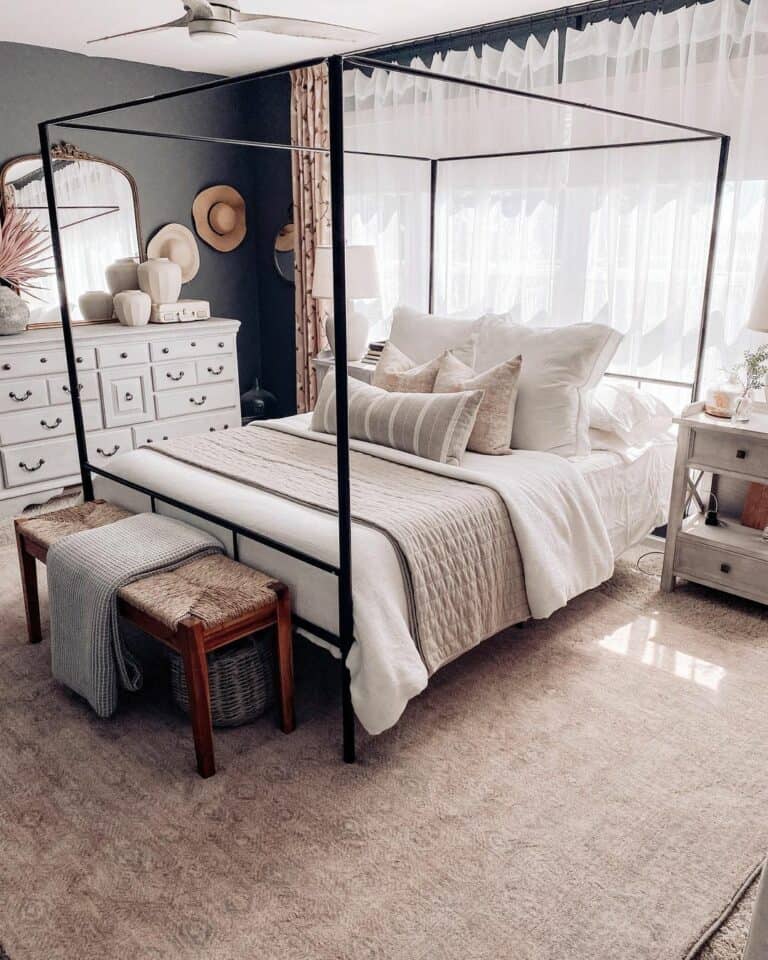 Blush-gray Bedroom With Four Poster Bed