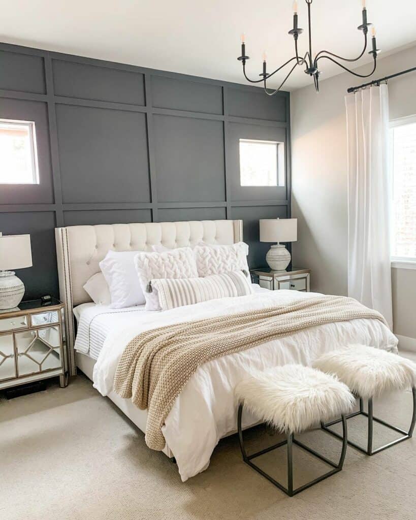 Board and Batten Bedroom Accent With Dark Paint - Soul & Lane