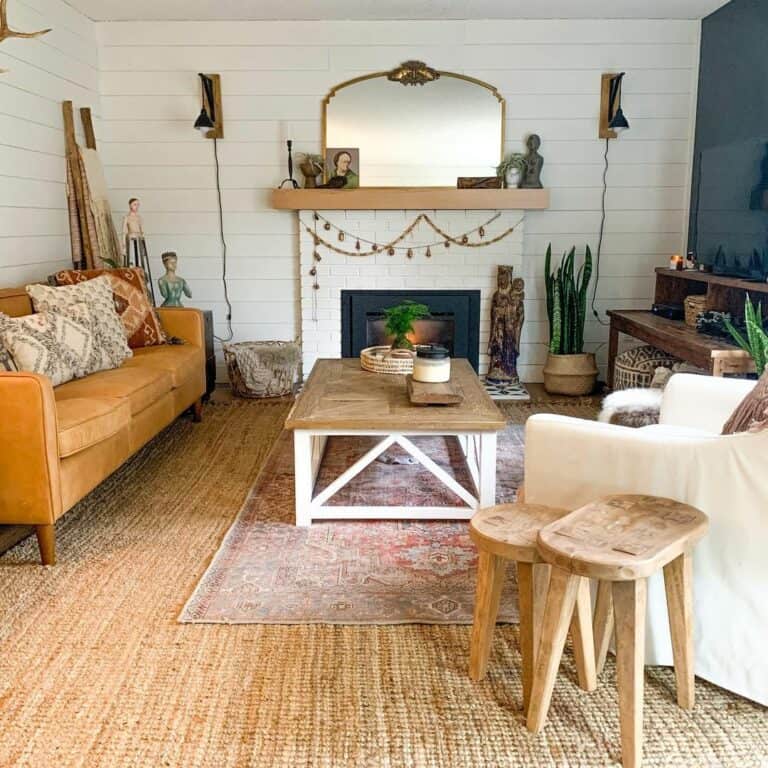 Bohemian Living Room With Layered Rugs