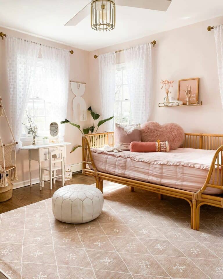 Boho Bedroom With Rattan Bed Frame