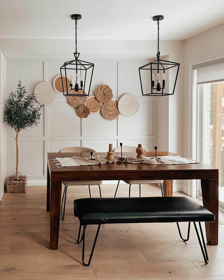 Boho Dining Room With Accent Wall