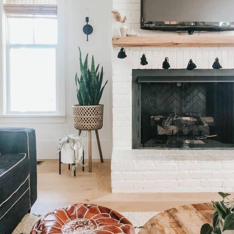 Boho Living Room With Fireplace