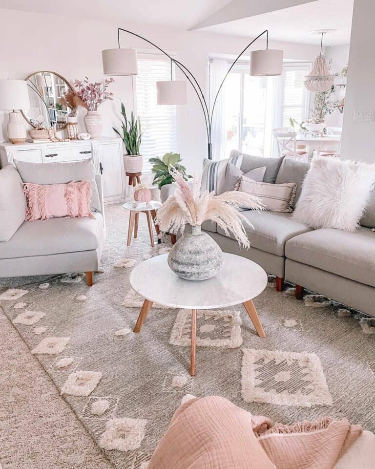 Boho Living Room With Gray Rug