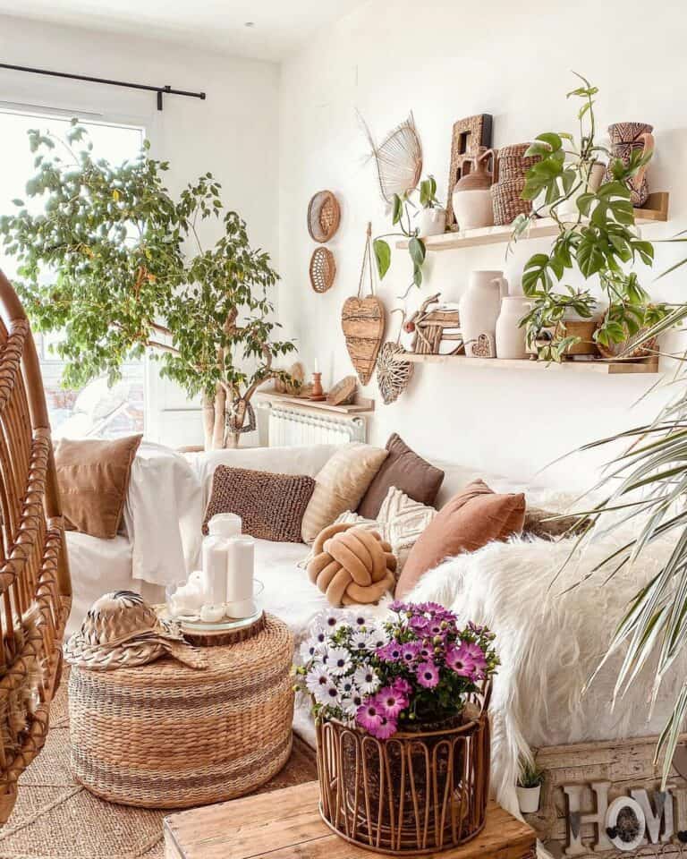 Boho Living Room With Wood Décor