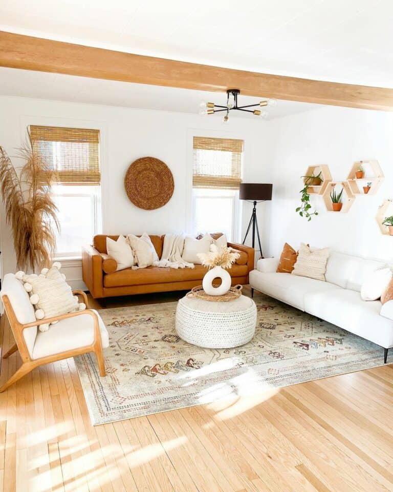 Boho Living Room With a Pouf Ottoman