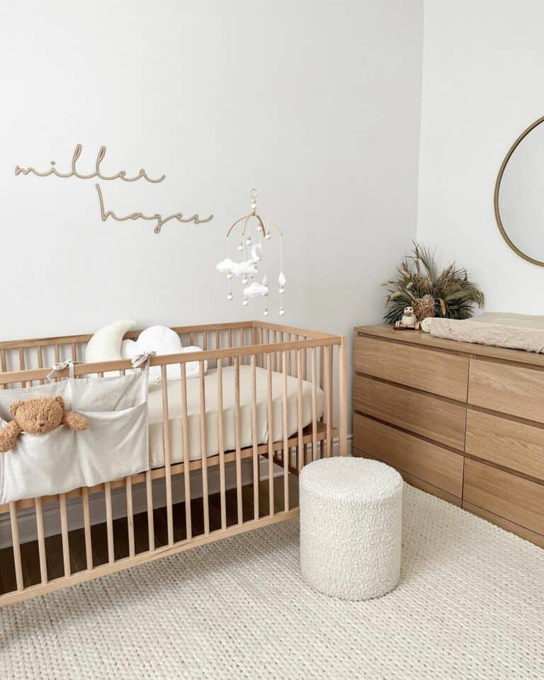Boho Nursery Ideas With White Braided Wool Rug