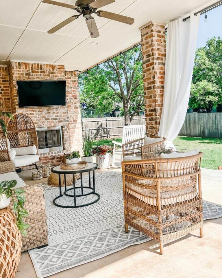 Boho-inspired Red Brick Patio Fireplace