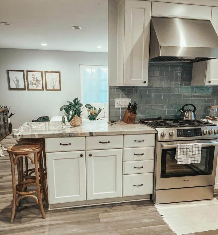 Boho-style Farmhouse Kitchen With Italian Marble Countertop