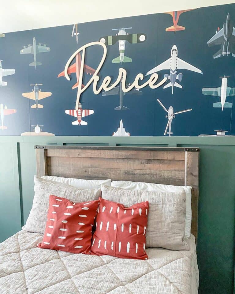 Boy's Bedroom With Plane Wallpaper