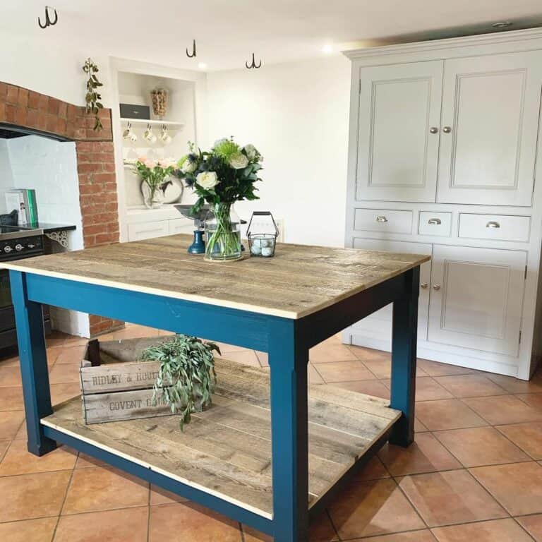 Brick Archway and Open Kitchen Island