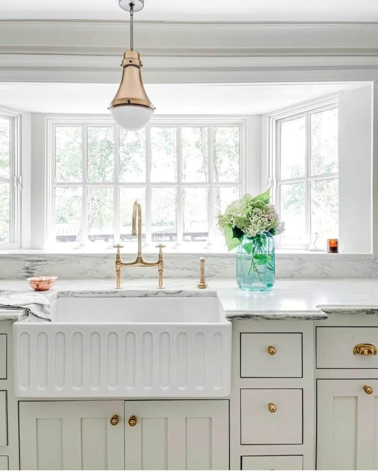 Bright Kitchen with Gold Knobs and Pulls