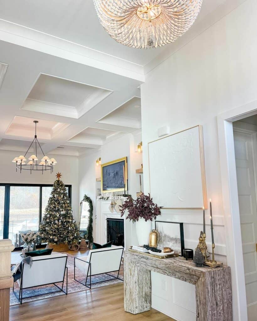 Bright Modern Living Room With Alluring Coffered Ceiling