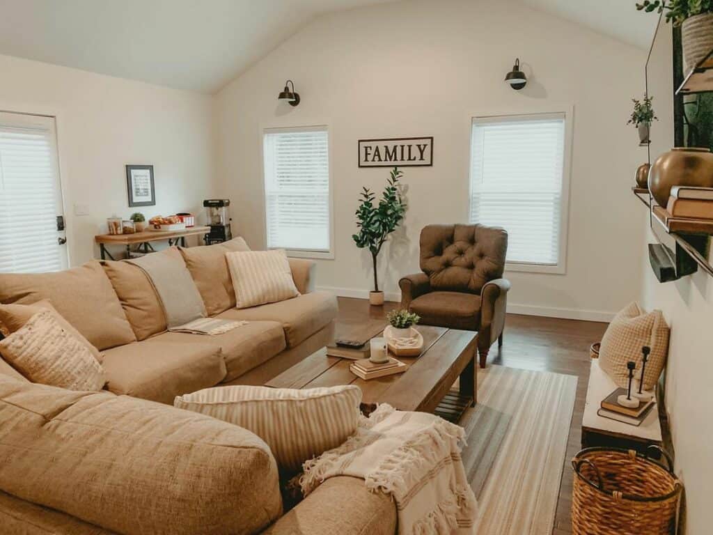 Brown Farmhouse-inspired Country Living Room
