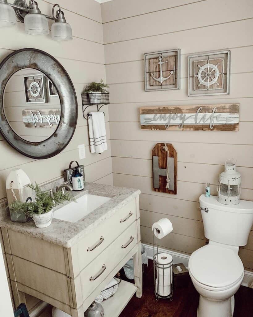 Brown and Gray Coastal Bathroom Décor