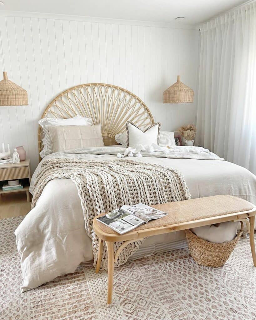 Brown and White Boho Master Bedroom