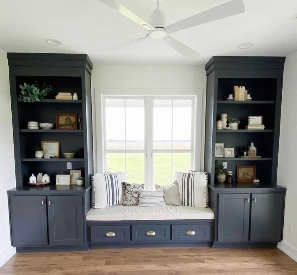 Built-in Bookshelves With a Window Seat Add On