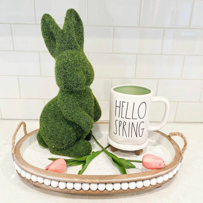 Bunny Shrub Ornament on Beaded Tray
