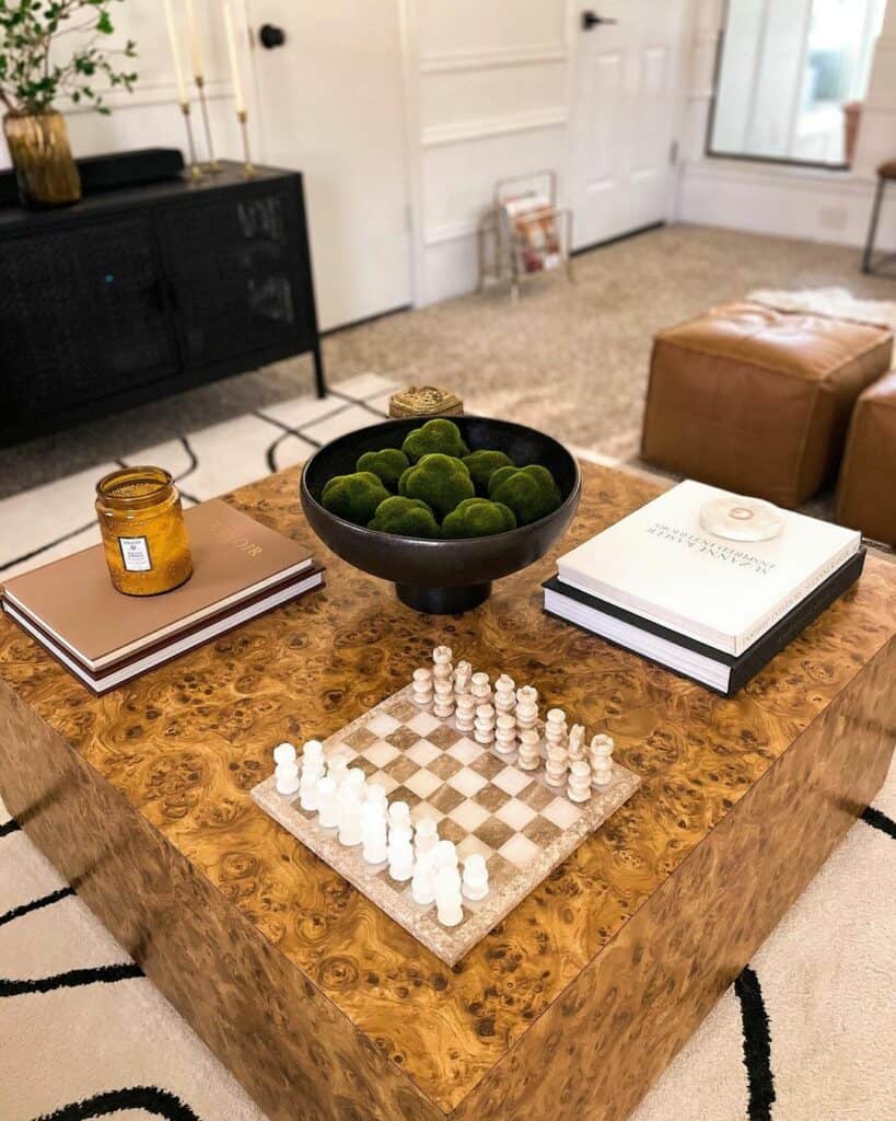 Burl Wood Coffee Table With Moss Balls