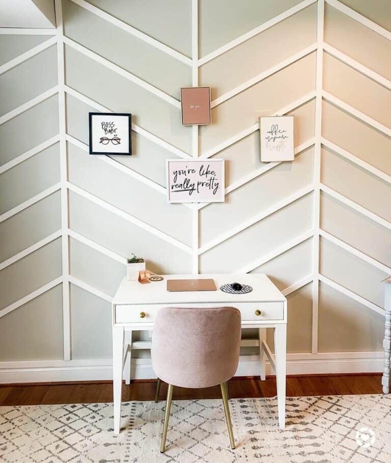 Captivating Home Office With Herringbone Accent Wall
