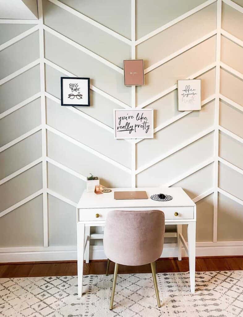 Captivating Home Office With Herringbone Accent Wall