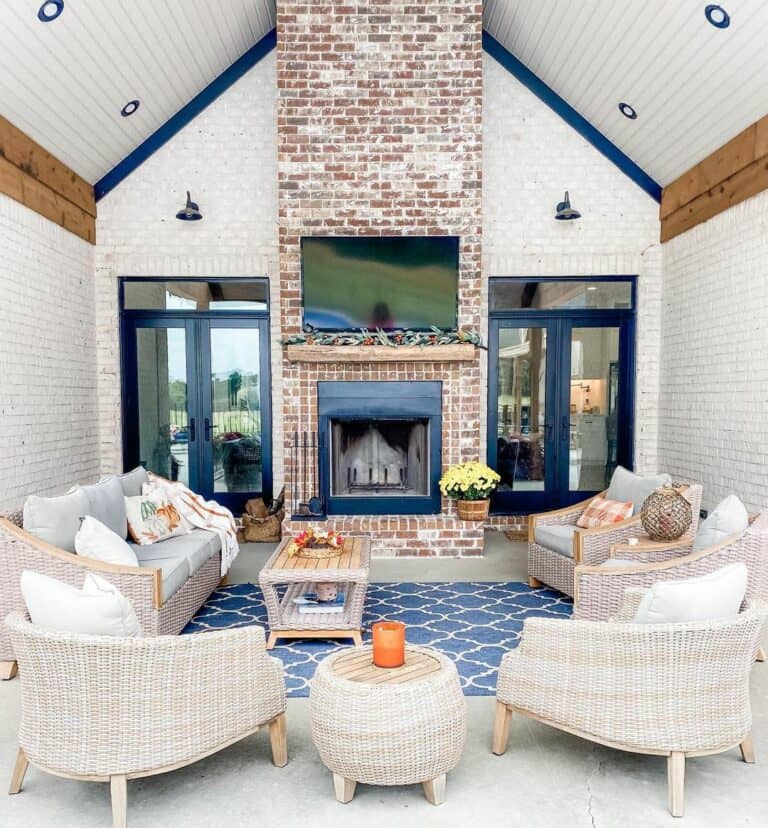 Captivating Patio Fireplace With Vaulted Ceiling