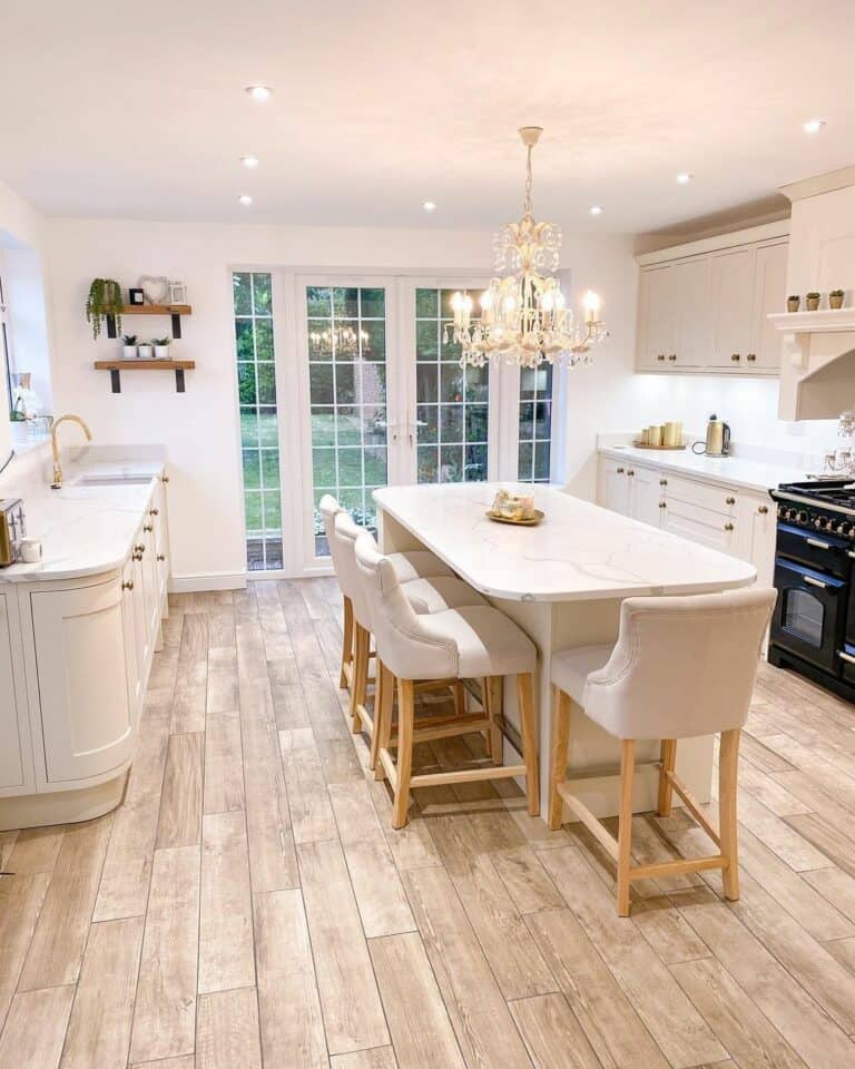 Chandelier Above Kitchen Island